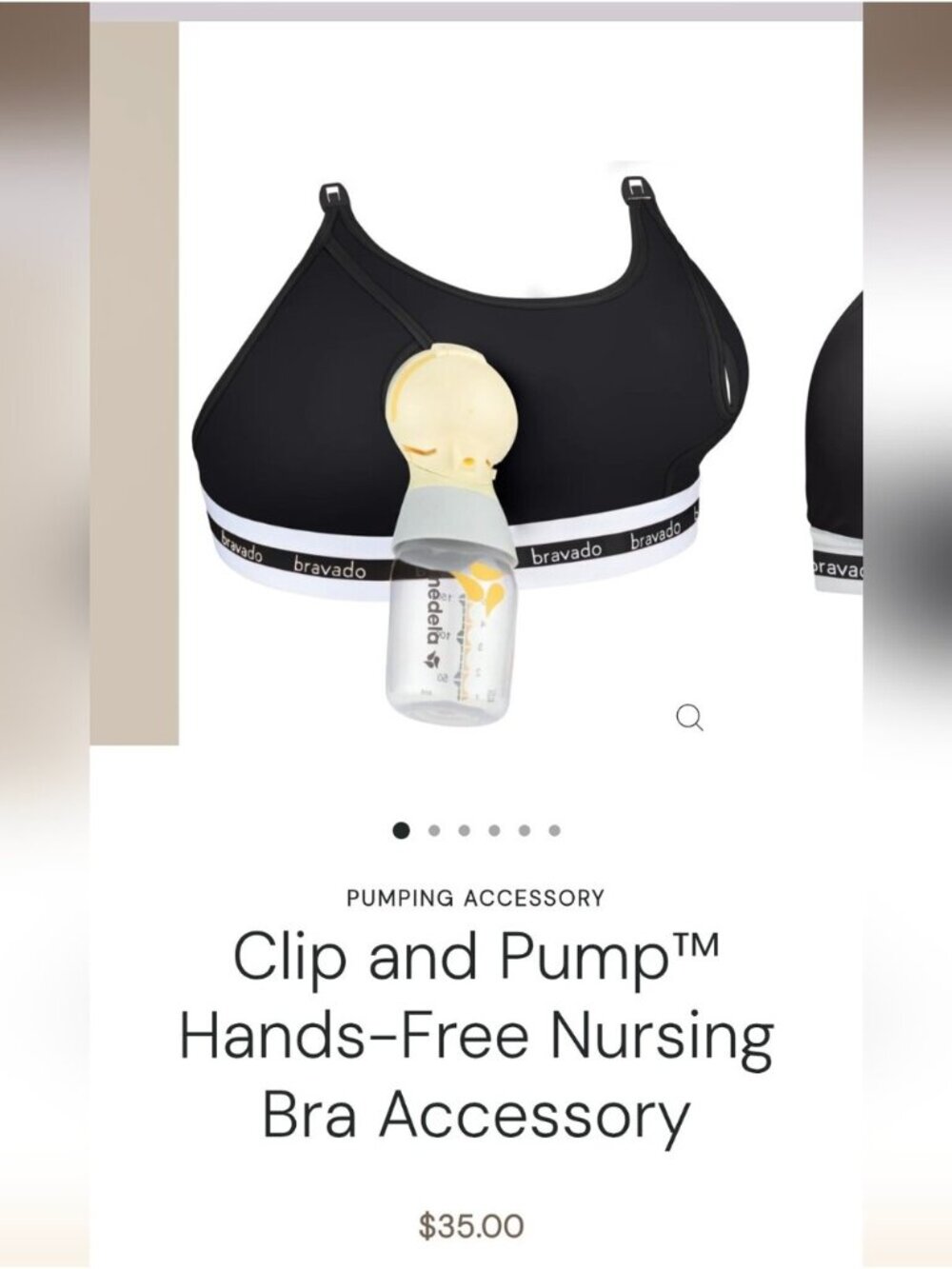 Bravado Pumping Accessory Clip and Pump Hands-Free Nursing Bra Accessory Black M